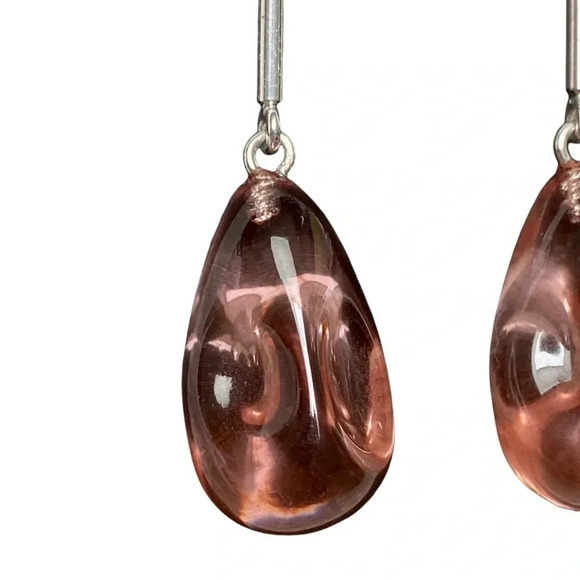 NWT J.Crew Stick-and-Stone Drop Earrings Pink Resin Beads Silver Plated BB542 - Picture 3 of 6